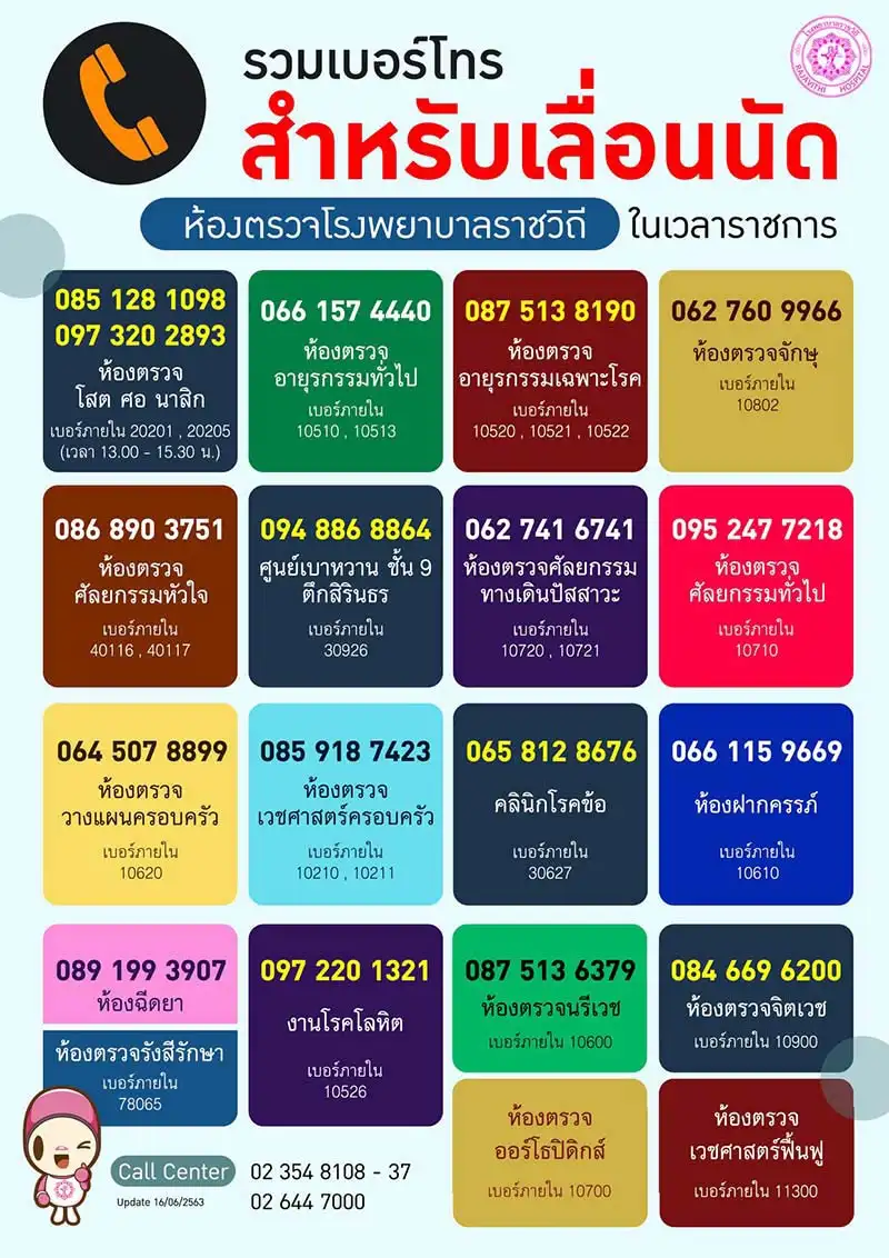 รวมเบอร์โทรสำหรับเลื่อนนัดห้องตรวจ 