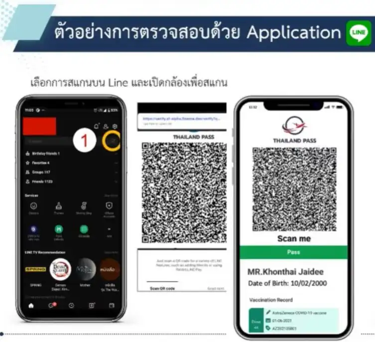 ตัวอย่างการตรวจสอบด้วย App Line ไทยแลนด์พาส (Thailand Pass) ใช้เดินทางเข้าไทย ทั้งไทยและต่างชาติ (แทน COE)