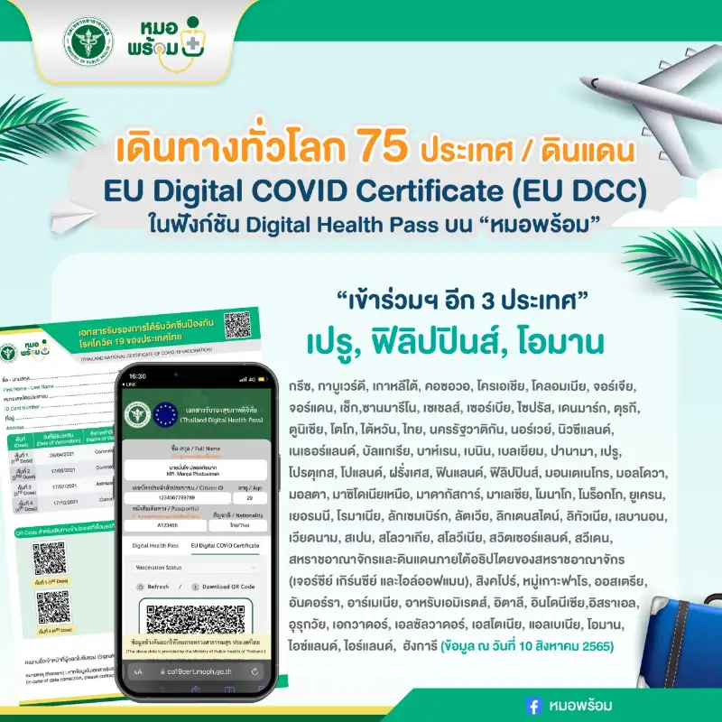 เดินทางเข้า 75 ประเทศ ด้วย EU DCC หมอพร้อมโฉมใหม่ เพื่อก้าวไปเป็น Digital Health app ของคนไทย