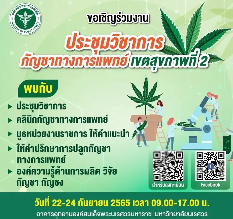 ประชุมวิชาการกัญชาทางการแพทย์ เขตสุขภาพที่ 2 พิษณุโลก 22-24 ก.ย.65 จับตางานกิจกรรมกัญชาในไทย ปี 2566