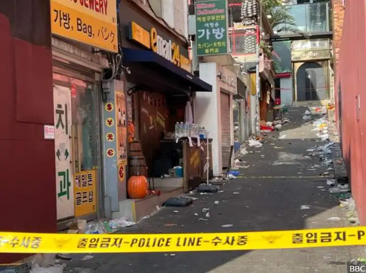 ภาพตรอกในอีแทวอน สถานที่เกิดเหตุ ฮาโลวีนสุดช็อคที่อีแทวอน คนเกาหลีใต้ ตายเจ็บนับร้อย