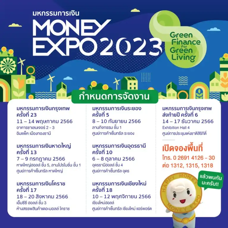 กำหนดการจัดงาน มหกรรมการเงิน ประจำปี 2566 MONEY EXPO 2023 MONEY EXPO 2023 Green Finance for Green Living การเงินสีเขียว เพื่อชีวิตสีเขียว