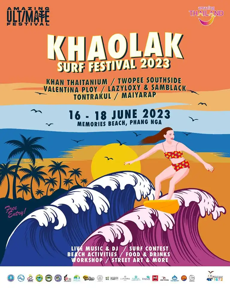 “KHAOLAK SURF FESTIVAL 2023” วันที่ 16-18 มิถุนายน 2566 ปฏิทินกิจกรรม เทศกาลท่องเที่ยว จ.พังงา