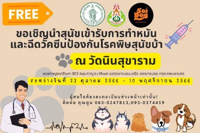 เขตบางบอนทำหมันและฉีดวัคซีนป้องกันโรคพิษสุนัขบ้า ฟรี 23 ตุลาคม - 10 พฤศจิกายน 2566 [จัดไปแล้ว] บริการทำหมันหมาแมว ฟรี ทั่วประเทศ ปี 2566