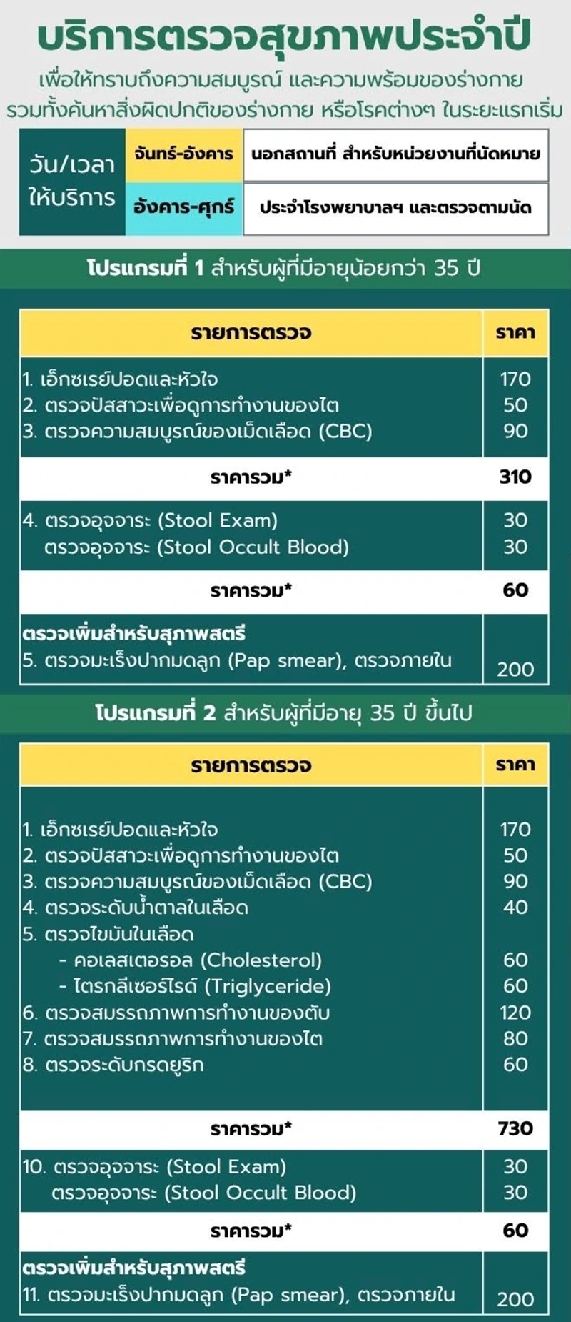ค่าบริการตรวจสุขภาพ ศูนย์อนามัยที่ 1 เชียงใหม่ ราคาแพ็คเกจคลอดบุตร และตรวจสุขภาพ ศูนย์อนามัยที่ 1 เชียงใหม่