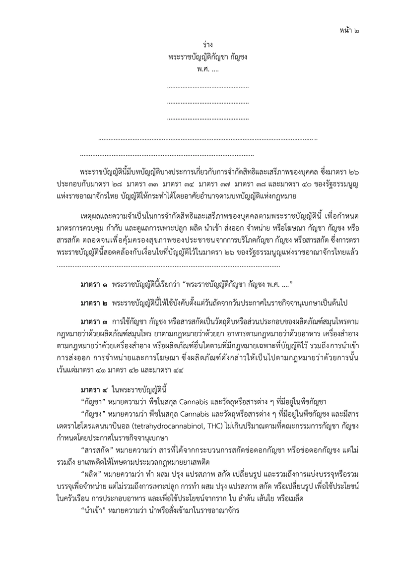 คำจำกัดความ ร่าง พ.ร.บ.กัญชา กัญชง ฉบับกรมการแพทย์แผนไทยและการแพทย์ทางเลือก (19 หน้า)