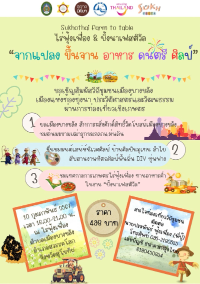 Sukhothai farm to table จากแปลง ขึ้นจาน อาหาร ดนตรี ศิลป์ (10 กุมภาพันธ์ 2567) ปฏิทินกิจกรรม เทศกาลท่องเที่ยว จ.สุโขทัย