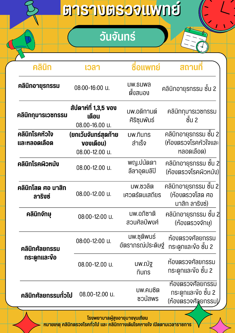 ตารางแพทย์ออกหน่วยวันจันทร์ 