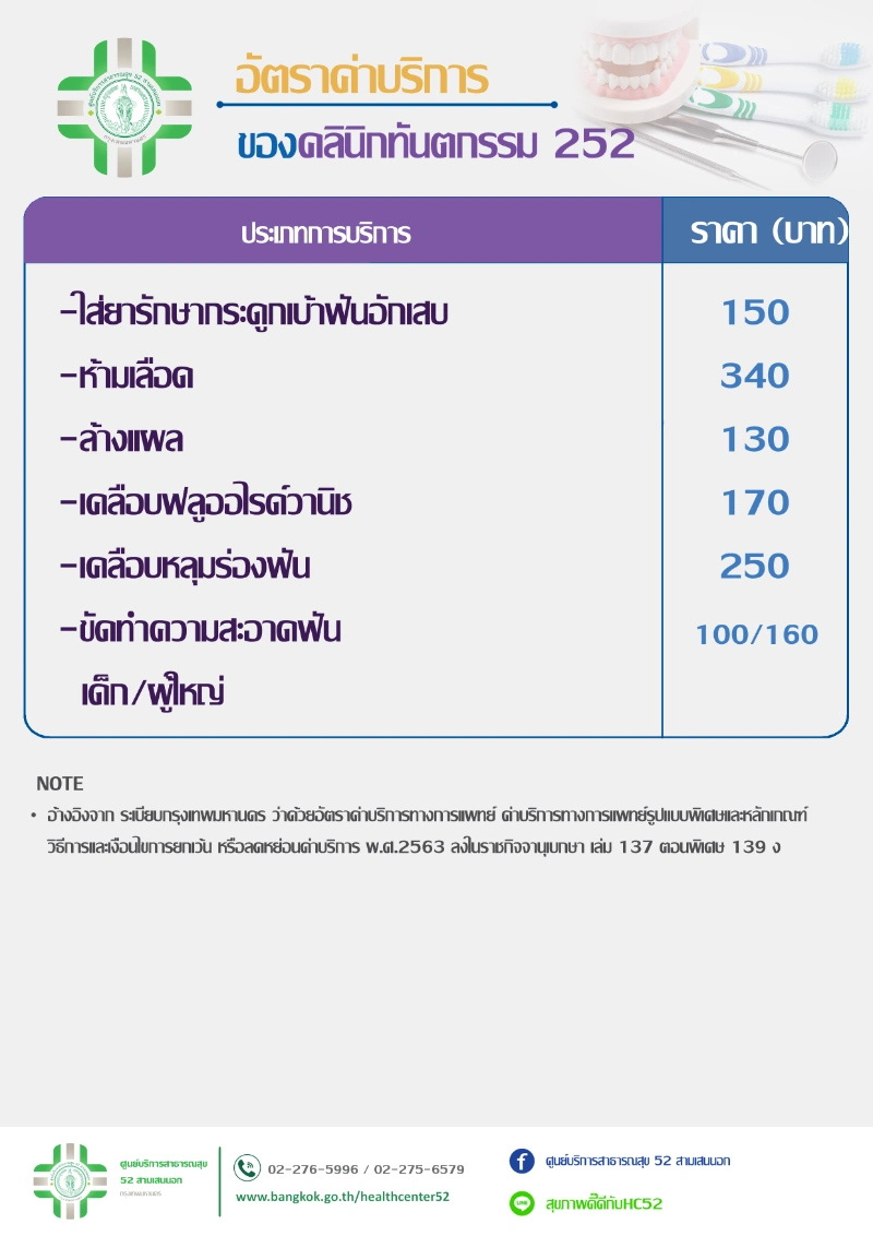  ตารางการให้บริการ ศูนย์บริการสาธารณสุข 52 สามเสนนอก