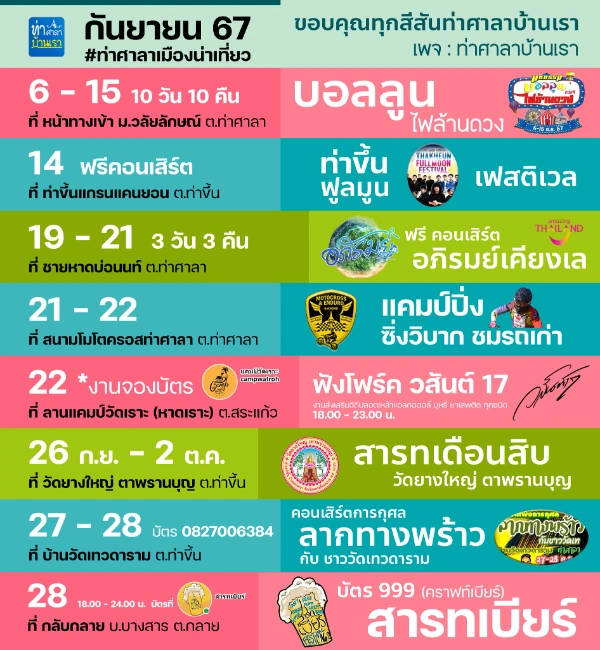 กิจกรรมแน่นๆ ที่ ท่าศาลา กันยายน 2567 