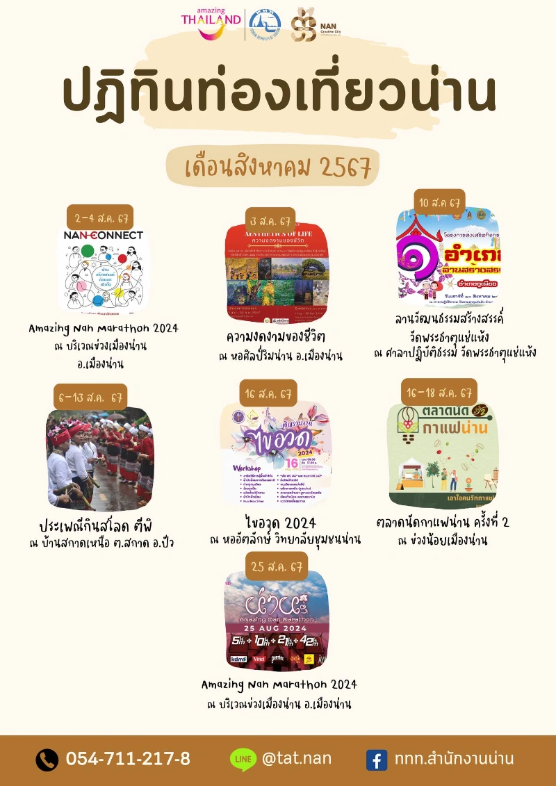 ปฏิทินกิจกรรมในจ.น่าน เดือนสิงหาคม 2567 