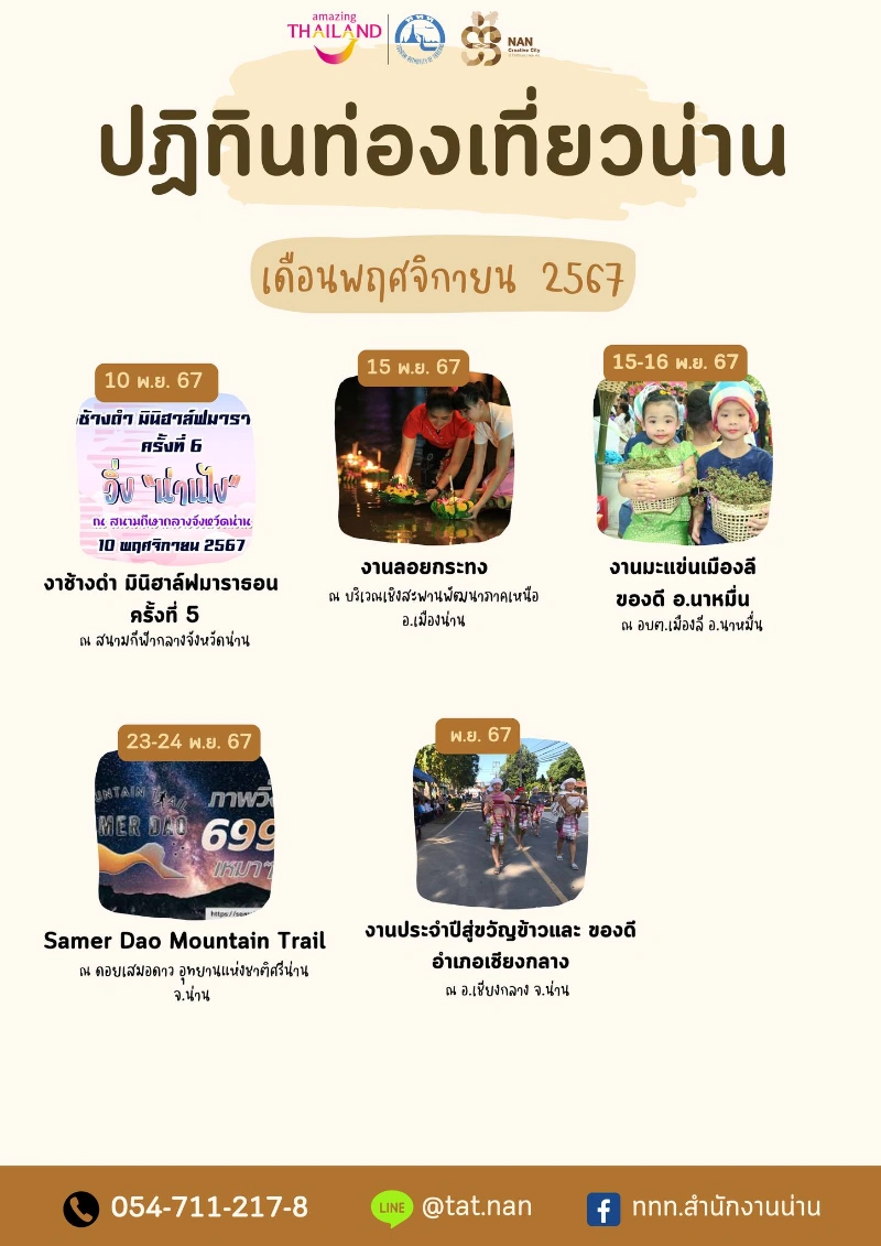 ปฏิทินกิจกรรมในจ.น่าน เดือนพฤศจิกายน 2567 