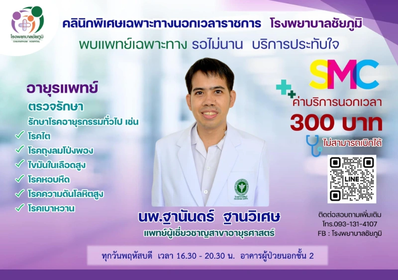  คลินิกพิเศษเฉพาะทางนอกเวลา โรงพยาบาลชัยภูมิ