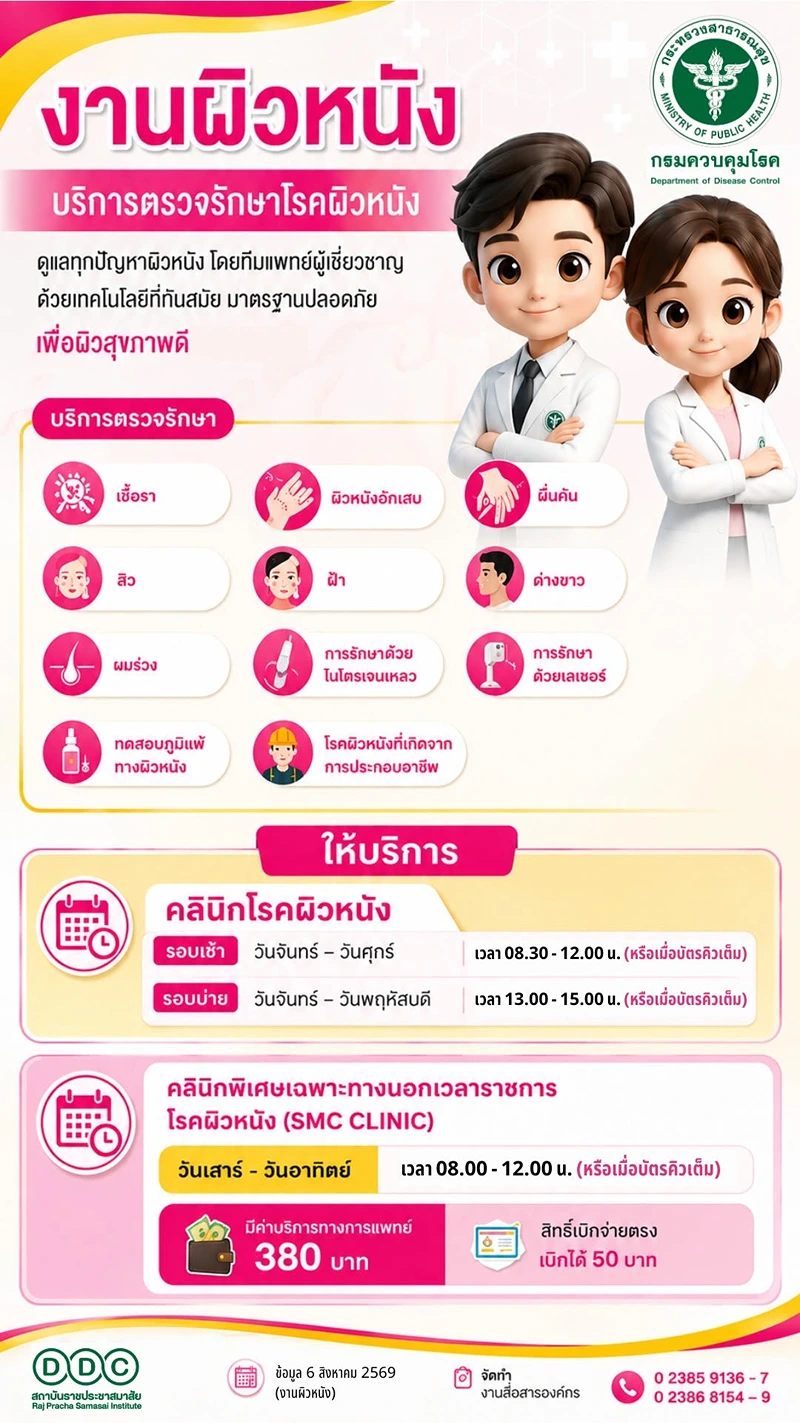 งานผิวหนัง สถาบันราชประชาสมาสัย สถาบันราชประชาสมาสัย : บริการตรวจรักษาโรคผิวหนังและตารางแพทย์
