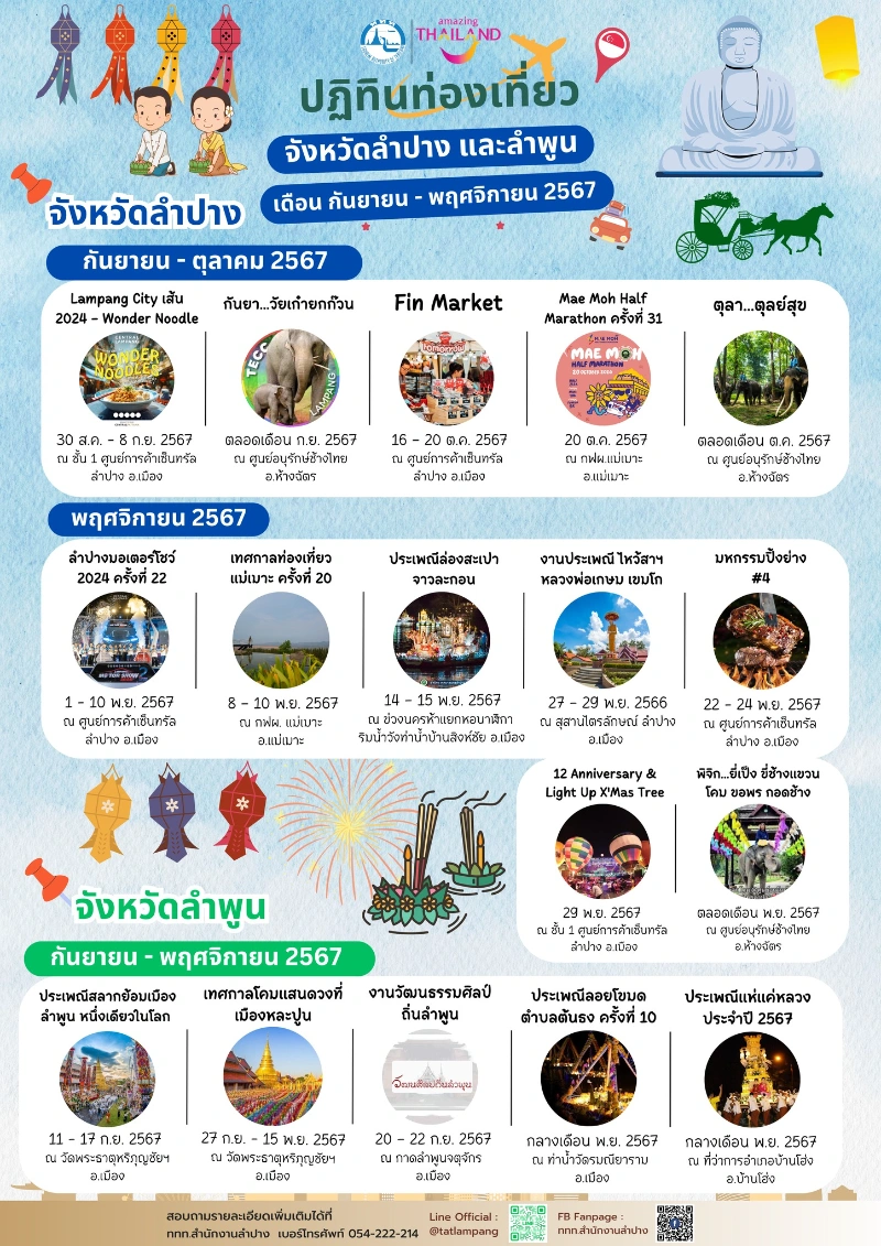 ปฏิทินท่องเที่ยวจังหวัดลำพูน ประจำเดือนกันยายน-พฤศจิกายน 2567  