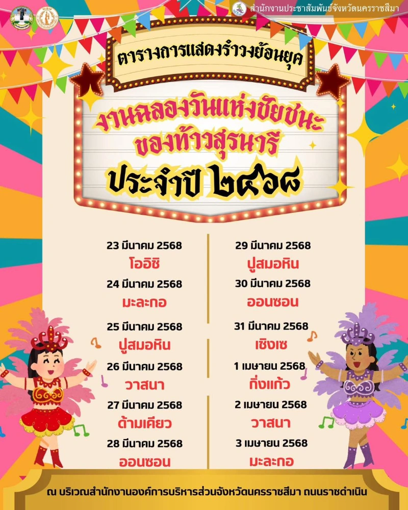 ตารางการแสดงรำวงย้อนยุค งานย่าโม68 