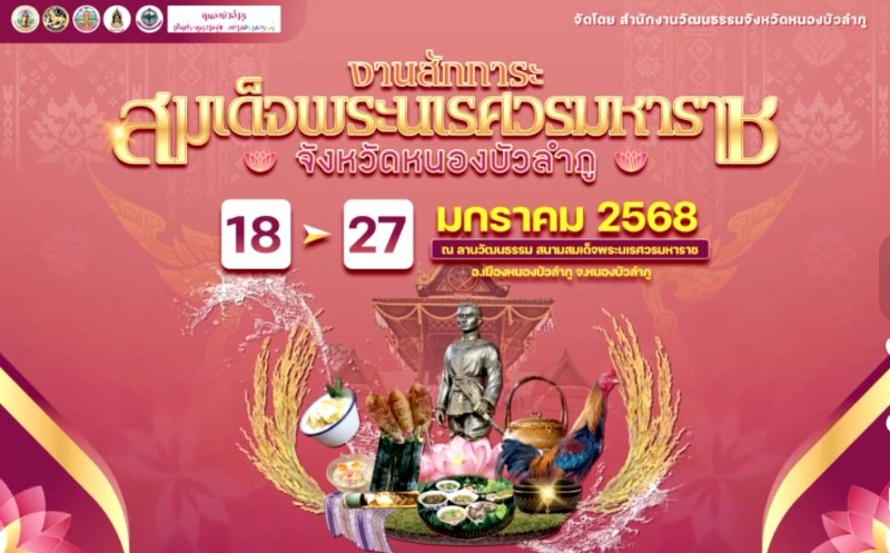 งานสักการะสมเด็จพระนเรศวรมหาราช กาชาดจังหวัดหนองบัวลำภู ปี 2568 ระหว่างวันที่ 18-27 ม.ค. 2568 