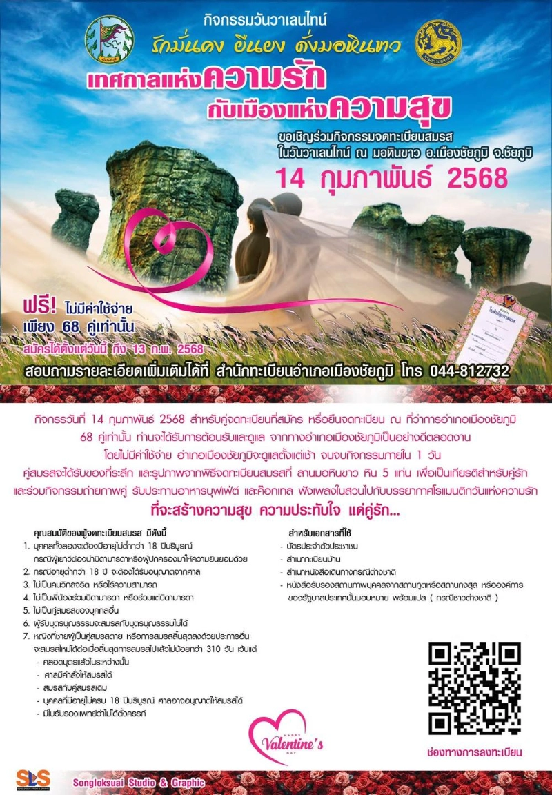 เทศกาลแห่งความรัก กับเมืองแห่งความสุข  14 กุมภาพันธ์ 2568 อำเภอเมืองชัยภูมิ  