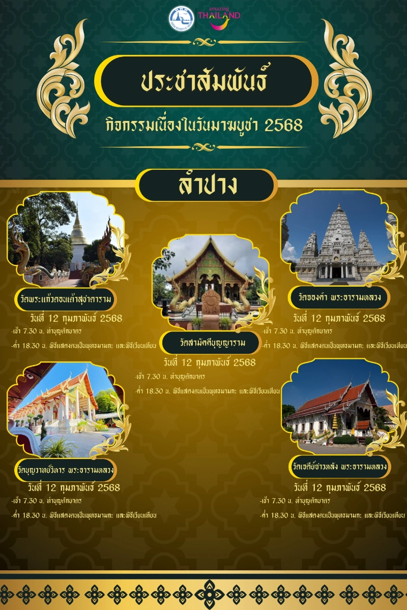 กิจกรรมร่วมทำบุญตักบาตร เนื่องในวันมาฆบูชา 2568 ในจ.ลำปาง 