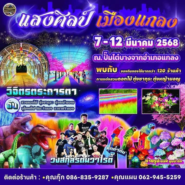 งานแสงศิลป์วิจิตรตระการตาเมืองแกลง 7-12 มี.ค. 68  