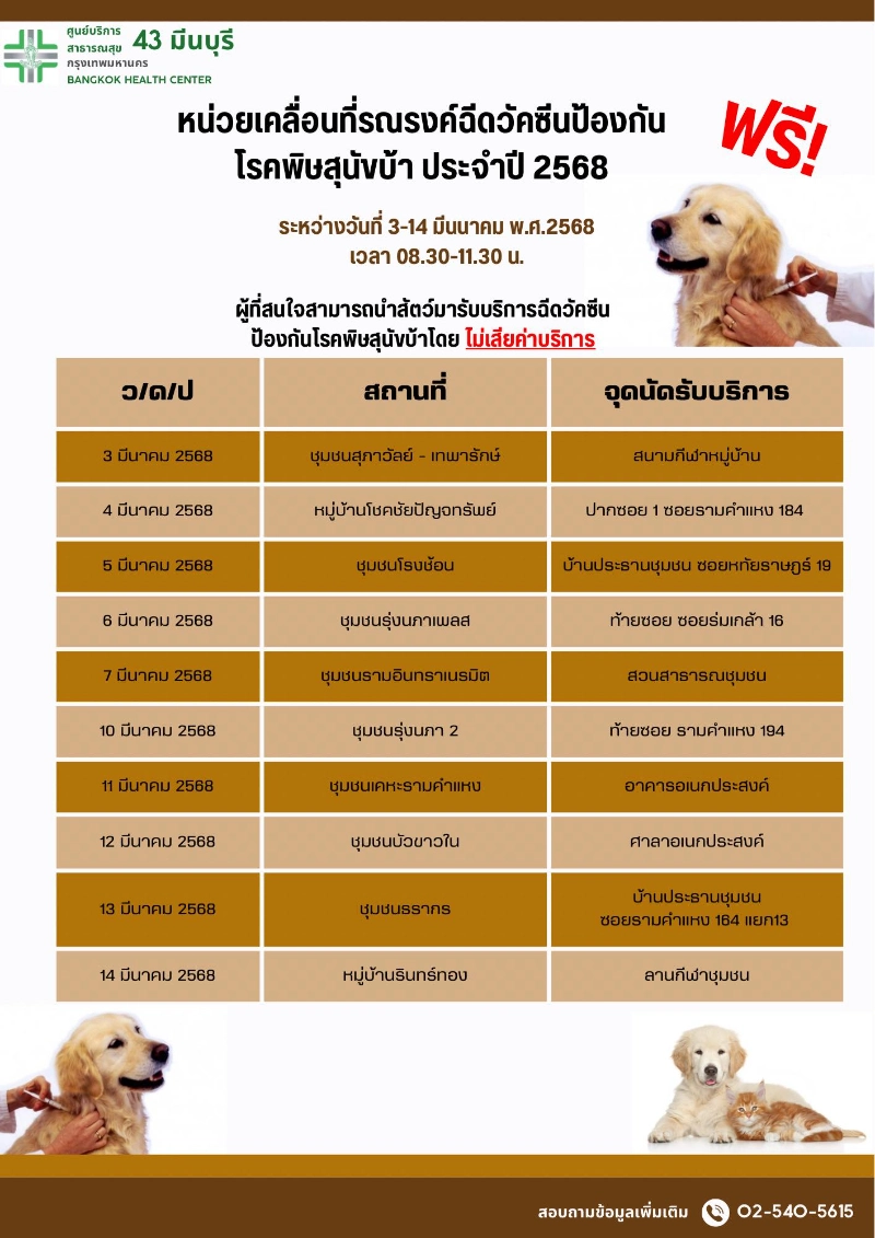 ศูนย์บริการสาธารณสุข 43 มีนบุรี หน่วยเคลื่อนที่ 3-14 มีนาคม 2568 