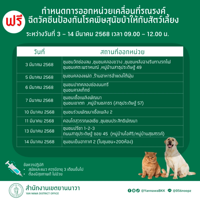 เขตยานนาวาร่วมกับ ศูนย์บริการสาธารณสุข 7 บุญมี ปุรุราชรังสรรค์และศูนย์บริการสาธารณสุข 55 เตชะสัมพันธ์ 