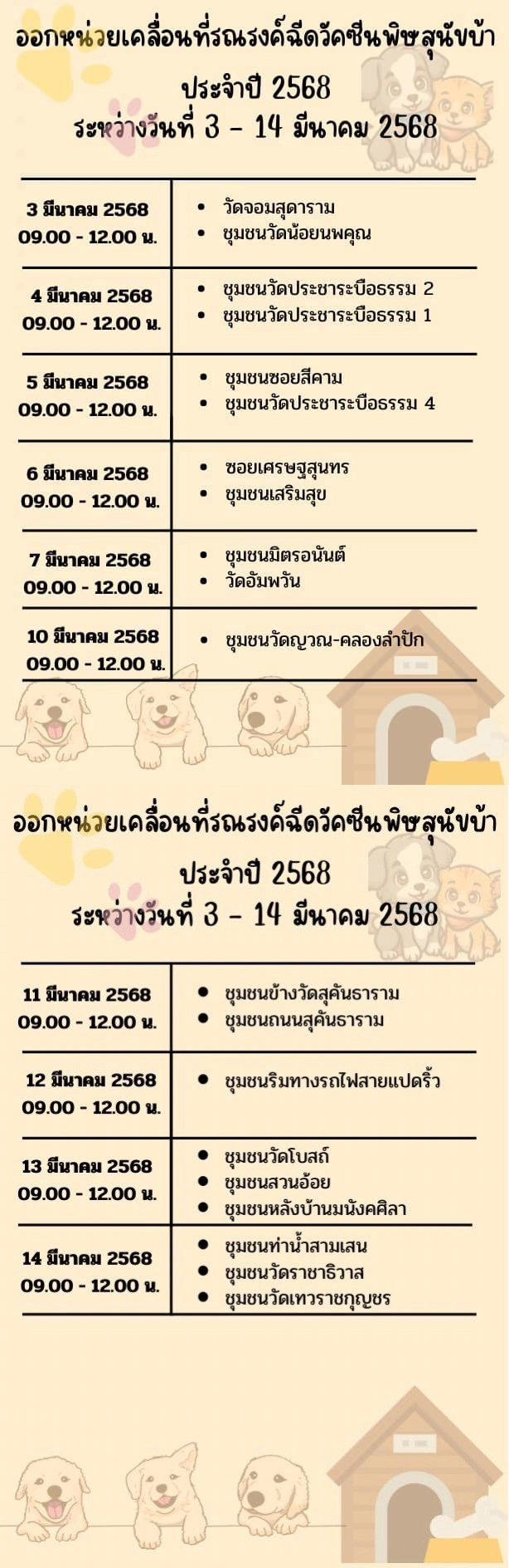 เขตดุสิต ออกหน่วยเคลื่อนที่ 3-14 มีนาคม 2568 