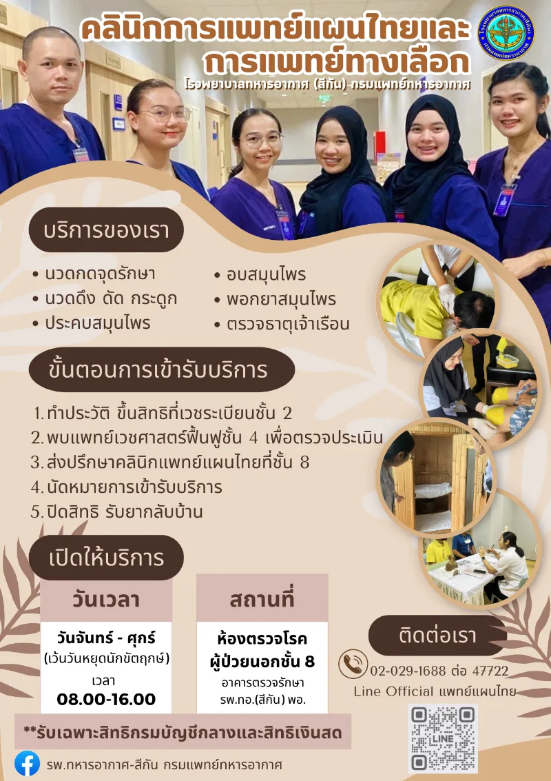 คลีนิคแพทย์แผนไทย เปิดให้บริการจันทร์-ศุกร์ 8.00 - 16.00 น. รพ.ทศมินทราธิราช : คลินิกบริการและสิทธิการรักษาสำหรับประชาชน