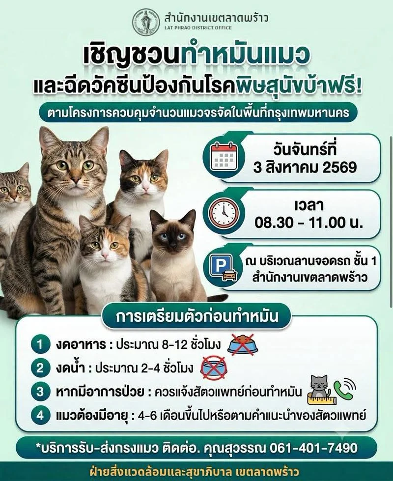 กิจกรรมออกหน่วยบริการทำหมัน ของเขตลาดพร้าว ที่ผ่านมา เขตลาดพร้าวจัดทำหมัน จดทะเบียน ฉีดวัคซีนสัตว์เลี้ยง เดือนกย 69
