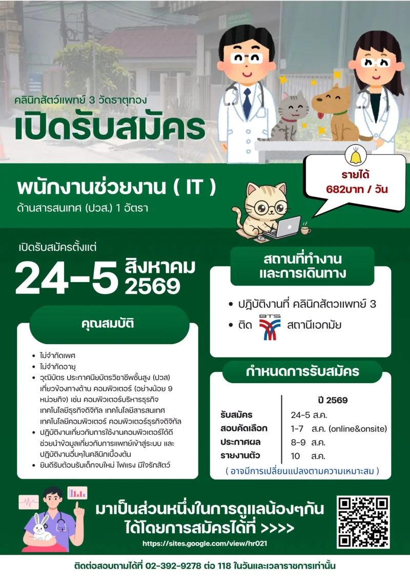 ศูนย์บริการสาธารณสุข 21 วัดธาตุทอง  รับสมัครงาน รวมประกาศสมัครงานจาก รพ.กทม และ 69ศูนย์บริการสาธารณสุข