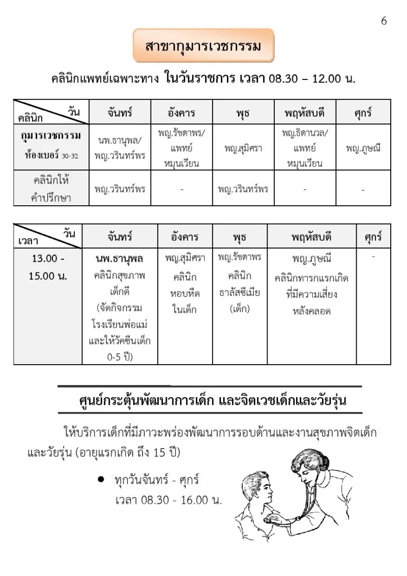 สาขากุมารเวชกรรม รพ.หนองคาย รพ.หนองคาย : ตารางบริการแพทย์ คลินิกเฉพาะทางผู้ป่วยนอก