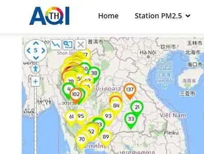 Air Quality Index Thailand ดัชนีคุณภาพอากาศ HealthServ.net