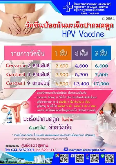 วัคซีนHPV โรงพยาบาลรวมแพทย์ (หมออนันต์) HealthServ.net