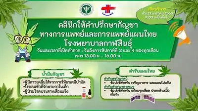 คลินิกให้คำปรึกษากัญชาทางการแพทย์และการแพทย์แผนไทย โรงพยาบาลกาฬสินธุ์ HealthServ.net
