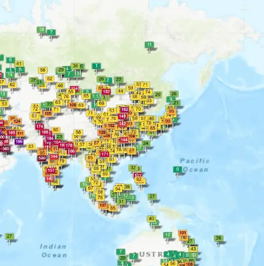 มลพิษทางอากาศของโลก ดัชนีคุณภาพอากาศแบบเรียลไทม์ [WQAI] HealthServ.net
