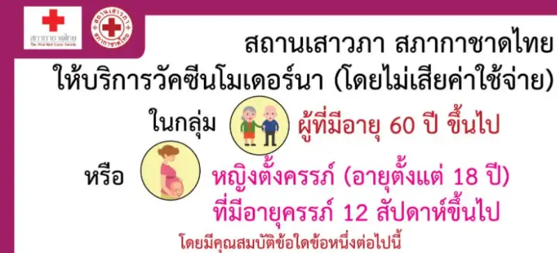 กาชาดไทยเปิดจองโมเดอร์นา ฟรี อีกครั้ง 20 ธค. กลุ่มสูงอายุ-หญิงตั้งครรภ์ เป็นเข็ม 1 หรือเข็ม 3 HealthServ.net