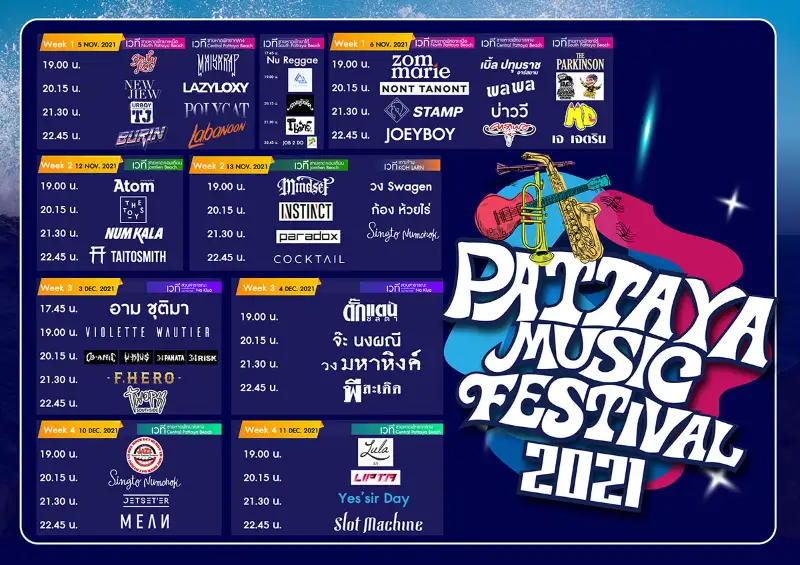 เทศกาลดนตรีเมืองพัทยา Pattaya Music Festival 2021 ทุกศุกร์-เสาร์ 4 ครั้ง เดือนพ.ย-ธ.ค. HealthServ