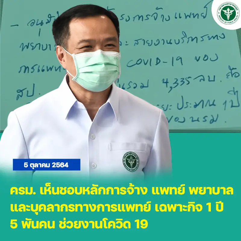 ครม.เห็นชอบ จ้างแพทย์-พยาบาล-บุคลากรแพทย์ 5 พันอัตรา 1 ปี ช่วยงานโควิด HealthServ