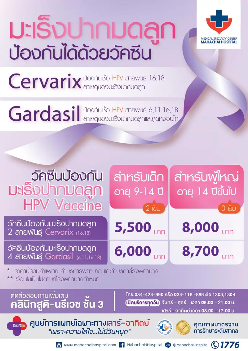วัคซีนป้องกันมะเร็งปากมดลูก โรงพยาบาลมหาชัย HealthServ