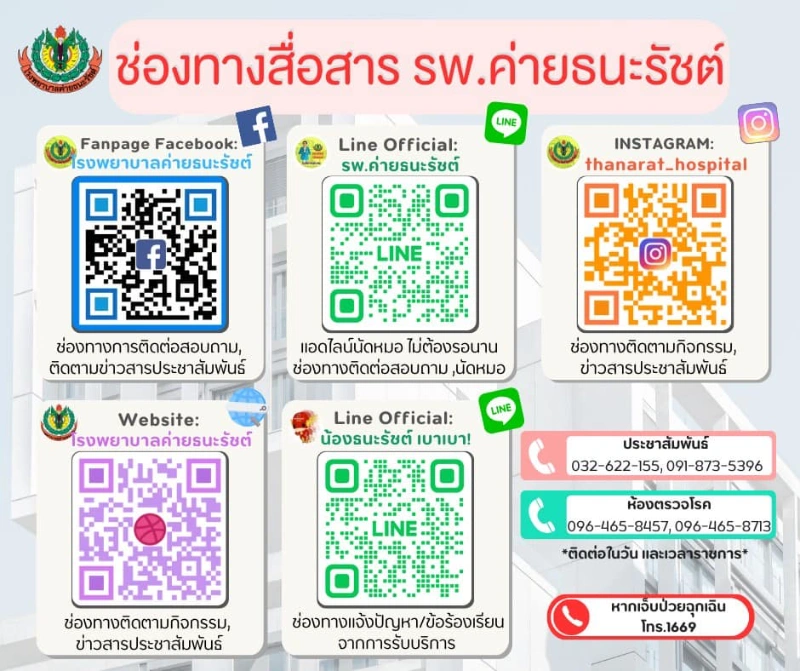 ช่องทางติดต่อสื่อสารสอบถาม โรงพยาบาลค่ายธนะรัชต์ ประจวบฯ  HealthServ