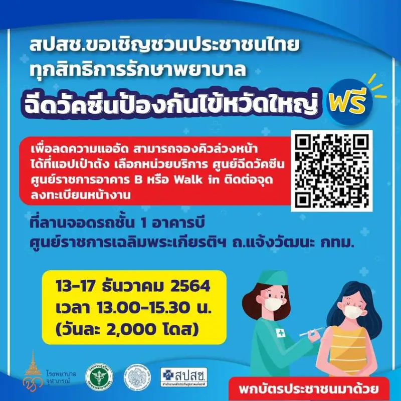 สปสช.ชวนคนไทยทุกสิทธิ ฉีดวัคซีนป้องกันไข้หวัดใหญ่ ฟรี  13-17 ธ.ค.64 นี้ HealthServ