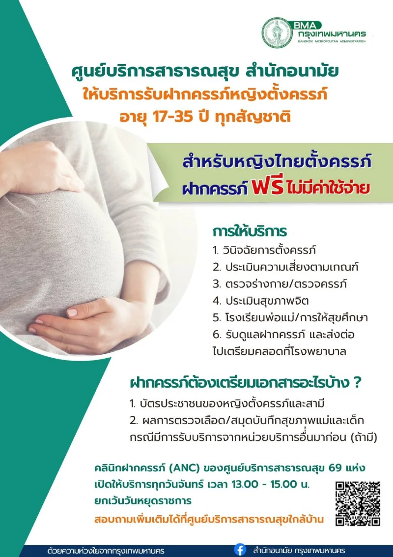 ฝากครรภ์ ฟรี สตรีทุกสัญชาติ ที่ศูนย์สาธารณสุขกรุงเทพ 69 แห่ง HealthServ