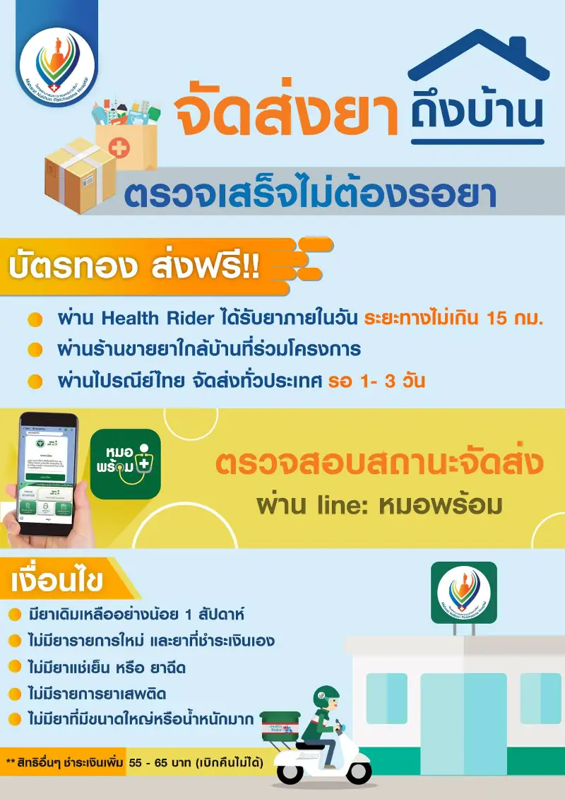 รพ.มหาราชนครราชสีมา เริ่มให้บริการส่งยาทางไปรษณีย์แล้ว HealthServ