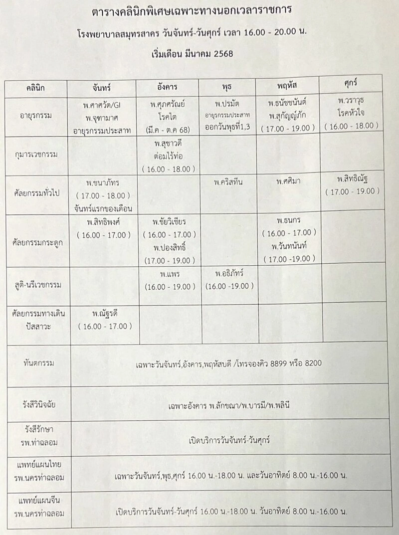 คลินิกพิเศษเฉพาะทางนอกเวลา โรงพยาบาลสมุทรสาคร HealthServ