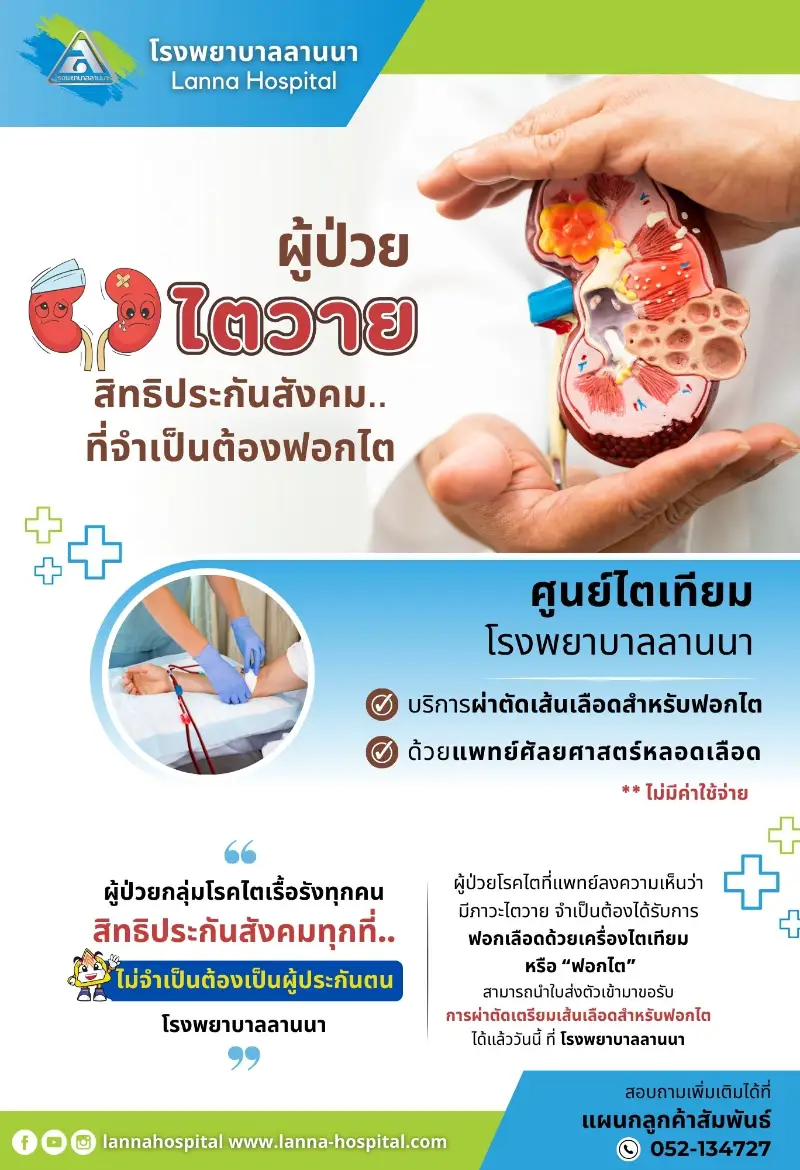 ผู้ป่วยไตวาย สิทธิประกันสังคมทุกที่ ทำได้ฟรี ที่โรงพยาบาลลานนา HealthServ