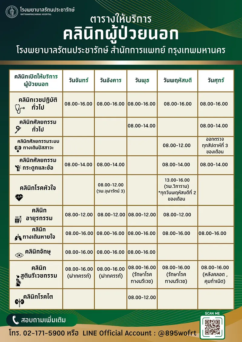 รพ.รัตนประชารักษ์ : คลินิกผู้ป่วยนอก (ในเวลา-นอกเวลา) HealthServ