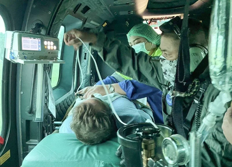 ฮ.กองบิน 7 เคลื่อนย้ายผู้ป่วยต่างชาติ จากพะงัน ส่งรพ.ศูนย์สุราษฎร์ฯ HealthServ