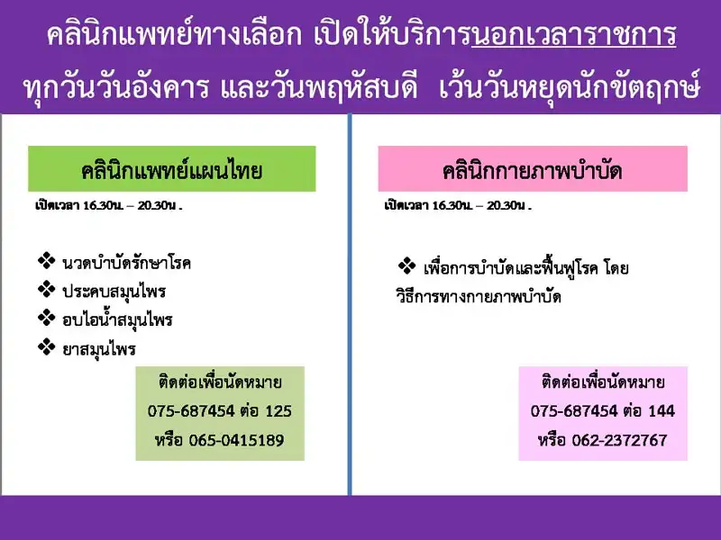 คลินิกแพทย์แผนไทย คลินิกกายภาพบำบัด โรงพยาบาลปลายพระยา HealthServ