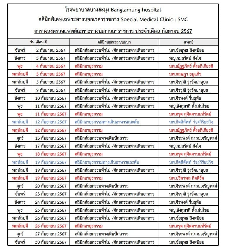 คลินิกพิเศษเฉพาะทางนอกเวลาราชการ โรงพยาบาลบางละมุง HealthServ