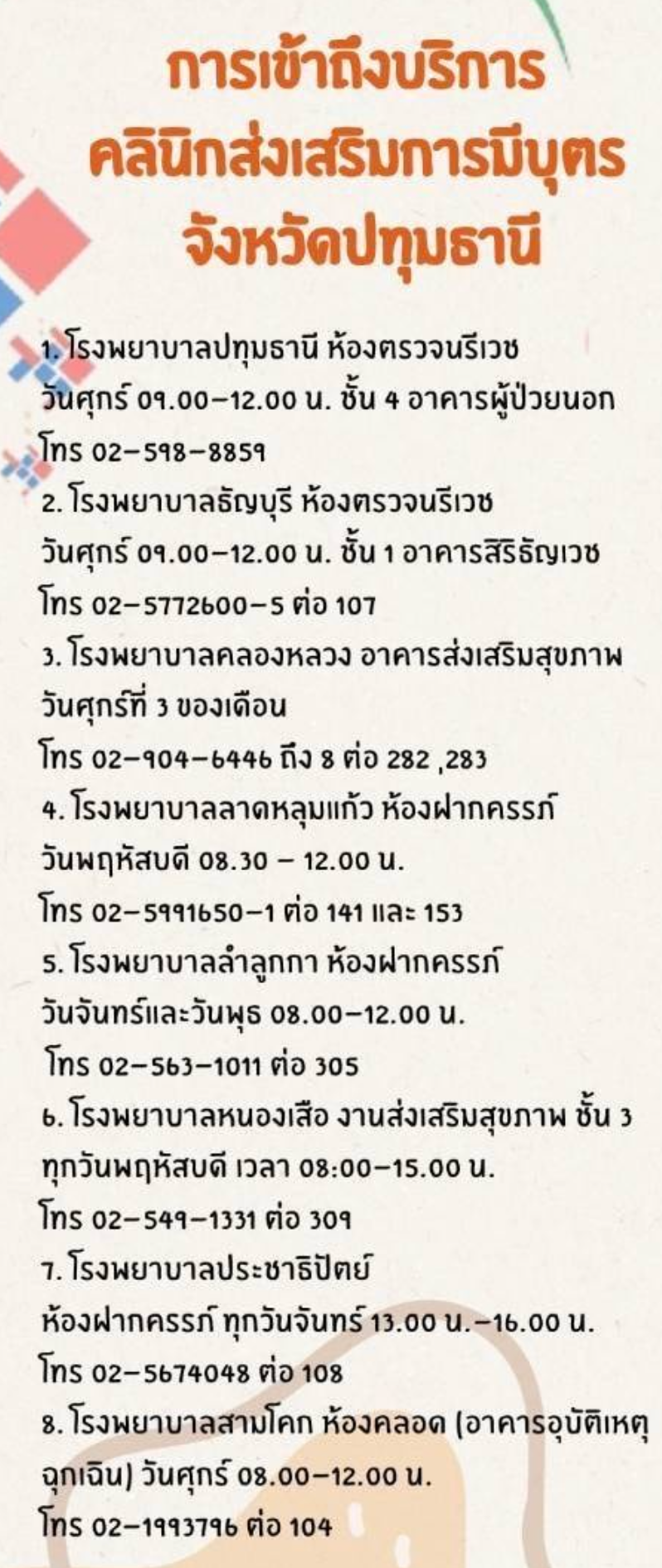 คลินิกส่งเสริมการมีบุตร แนวทางการดูแลรักษา ผู้มีบุตรยากจังหวัดปทุมธานี HealthServ